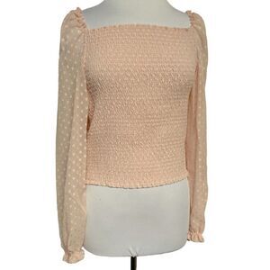 Laundry by Shelli Segal Square Neck Smocked Long Sleeve Top Blouse Rose  NEW